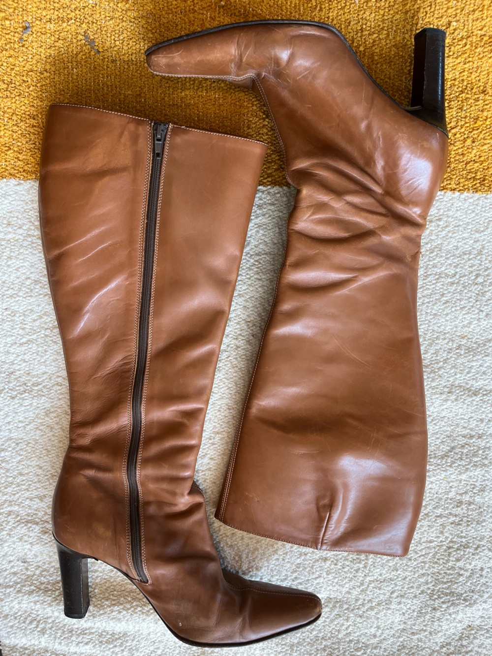 J. Crew 7M Tall Leather Knee-High Boots in Cognac Brown